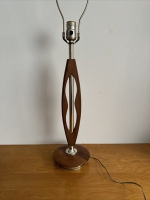  Vintage Mid Century Danish Modern Sculptural Wood Table Lamp Retro 1960's Nice!