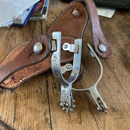 Vintage Western Cowboy Spurs Marked Korea With Leather Strap
