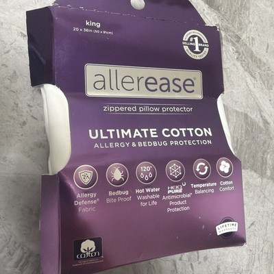 AllerEase Ultimate Cotton Zippered Pillow Protector White King Size 20''x36''