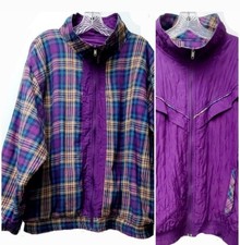 VTG Mureli Reversible Jacket 100 Silk Purple 100 Cotton Plaid Jacket SIZE XL