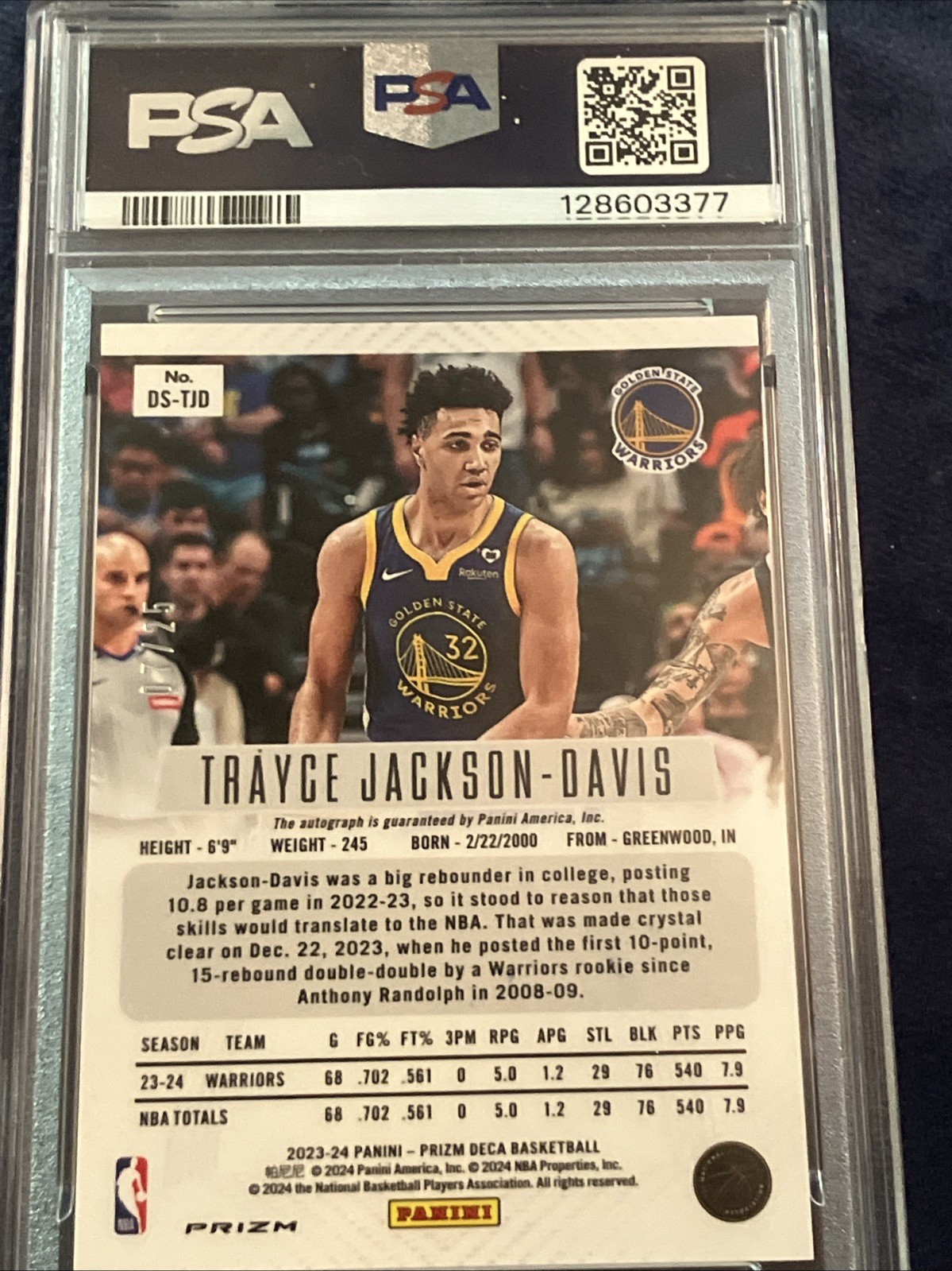 2023 Prizm Trayce Jackson-Davis (RC) Auto Green Shimmer FOTL PSA 10 /25 #DST JD view 2