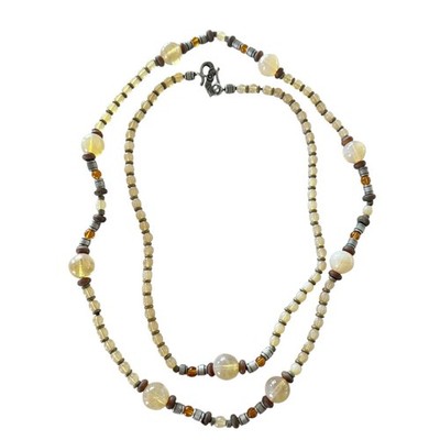2 Artisan Made Agate Citrine Amber Colored Beaded Necklaces