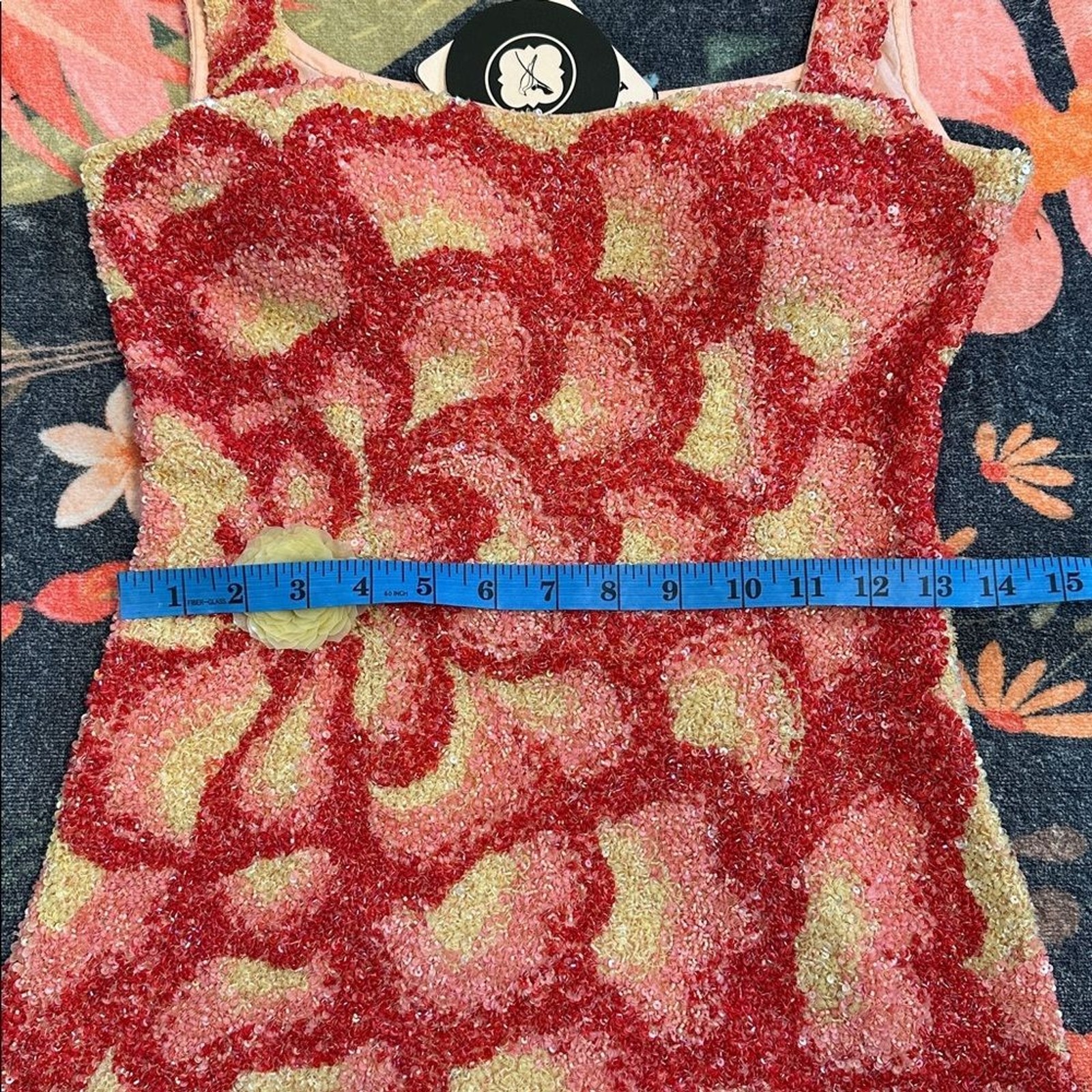 LA FUORI Sunset Rose Dress in Rose Ombre sequins mini beaded embellished floral