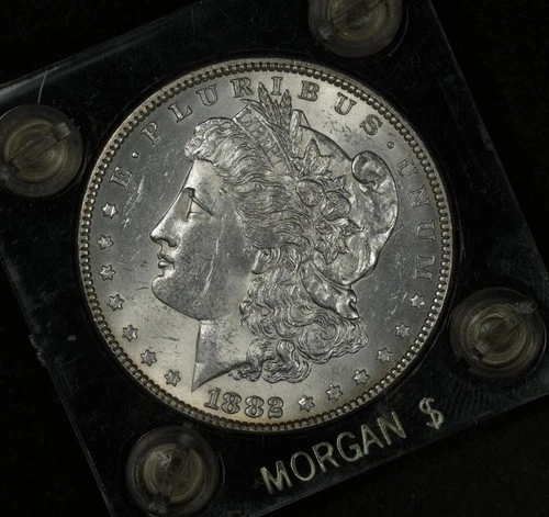 1882 MORGAN SILVER DOLLAR LUSTROUS AU IN "MORGAN $" CAPITAL PLASTICS HOLDER #2