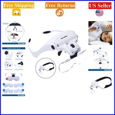 White Head Mount Magnifier with 2 LED Lights, 5 Interchangeable Lenses