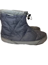 LL Bean Boot Slippers Quilted Puffer Grey Blue Booties Women’s 6 7 Insulated EUC