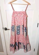 Davi & Dani Sleeveless Sundress Pink Tiered Floral Womens L Patchwork Beach Midi
