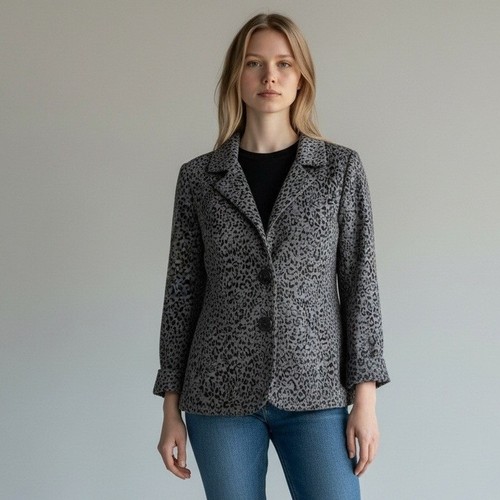 George Leopard Print Blazer Womens M 8-10 Grey Excellent GL30500BJ Animal Print