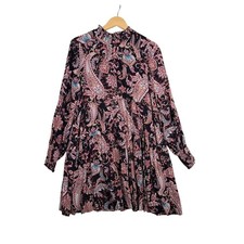 Anthropologie Cady Tiered Paisley Boho Mock Neck Tunic Dress size Small Black