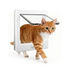Cat Door Interior Door, White, Flap Opening 7.1" x 7.3", 4 Way Locking Cat Do...
