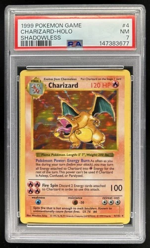 1999 Pokemon Shadowless Charizard Holo #4/102 PSA 7