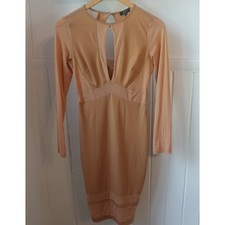 Privy Dress Womens Medium Tan Nude Bodycon Cutout Sheer Mesh Midi Party Club