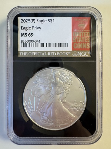 2025 (P) $1 1-oz American Silver Eagle First Eagle Privy NGC MS69 Brown 2025 (P) $1 1-oz American Silver Eagle First Eagle Privy NGC MS69 Brown