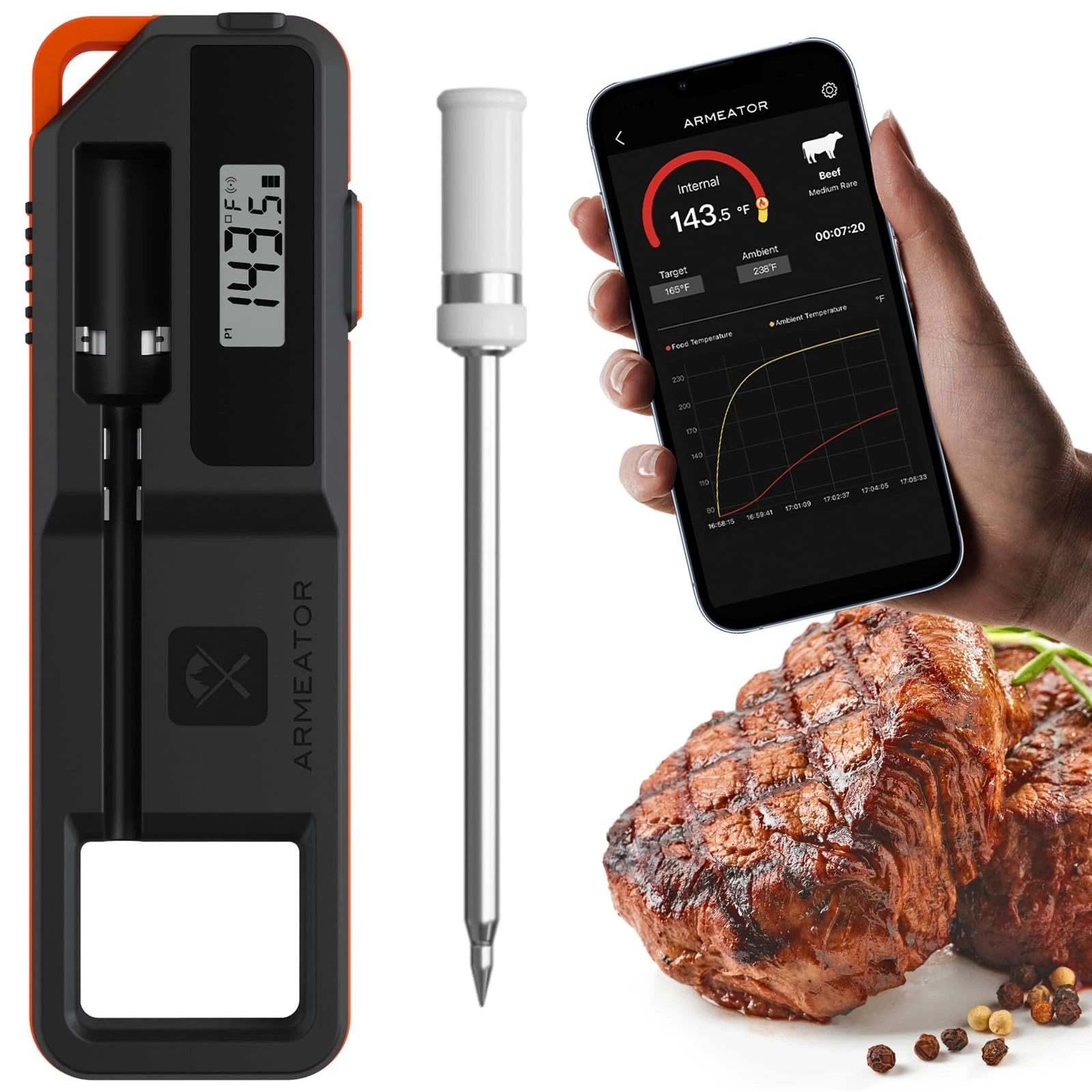 Smart Meat Thermometer Digital Instant Read Wireless Cooking Thermometer for ...