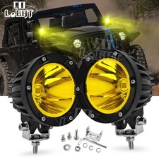 AUXBEAM 4" 90W Amber LED Work Light Bar 4WD Offroad Flood Pods Fog Driving Lamps
