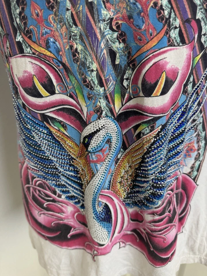 Christian Audigier Women's T-Shirt Black EST 1958 Los Angeles Sz L Graphic Tee - Image 2 of 4