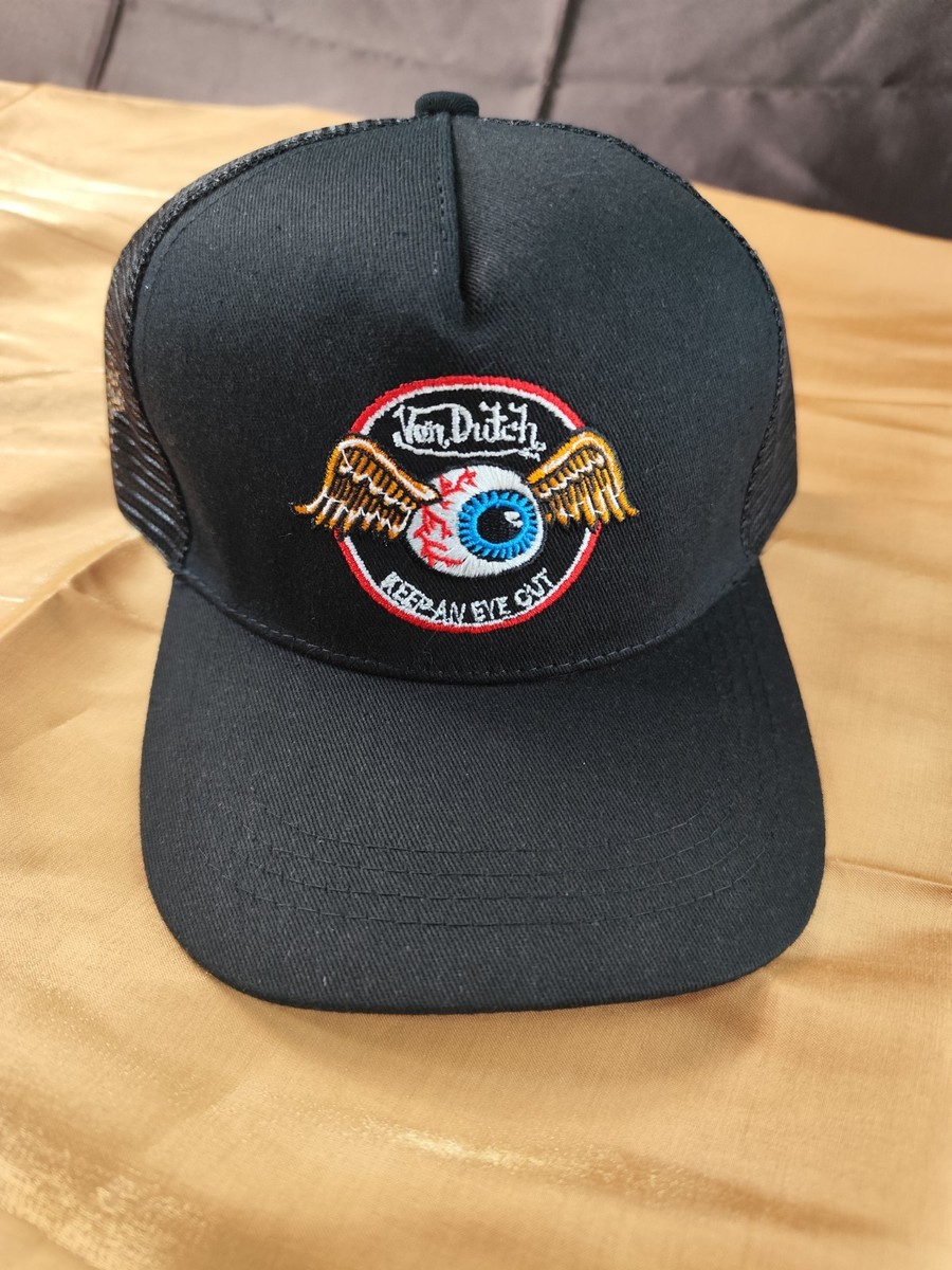 VonDutch Keep-An-Eye-Out Trucker Cap In Solid Black Flying-Eye
