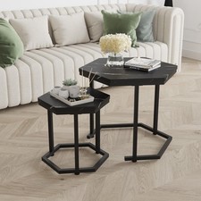 Nesting of 2 Tables Marble Effect MDF Top Metal Frame Side End Nested Tables
