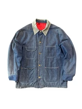 1960s Blue Bell Denim Chore Workwear Jacket Red Insulated Lined Size 48 (XL/XXL)