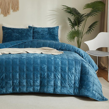 Luxury Soft Velvet Quilt Set Full Queen Size - Lightweight Velvet Bedding Set fo
