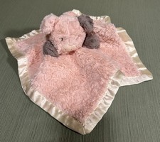Mary Meyer Pink Pig Lovey 13" Baby Security Blanket Cream Satin Trim  Back