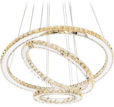 Antilisha Modern Crystal Chandelier LED 3 Ring DIY Shape Warm White NEW SEALED