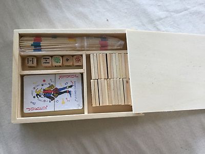 WOODEN BOARD GAME BOX (CARDS, DOMINOES, DICE, MIKADO), GIFT IDEA!