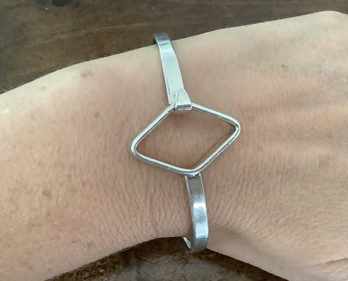 Solid Sterling Silver Diamond Shaped Hook Bangle … - image 1