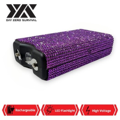 Purple Bling Jewel Maximum Volt Personal Self Defense Stun Gun LED Flashlight