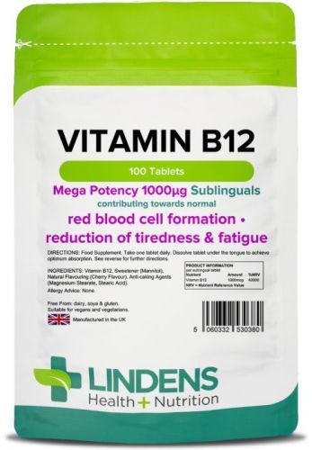 Vitamin B12 1000mcg 100 Tablets Folate Ferritin Reduce Tiredness Fatigue Lindens - Image 4