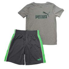 PUMA Boys 2-Piece Active Shirt and Shorts Set Charcoal Heather