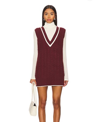 Amanda Uprichard Women's Cambridge Sweater Vest Dress S Red Cable Knit  V-Neck | eBay