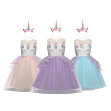 DH Girls Unicorn Princess Costume Pageant Party Birthday Dress with Headband