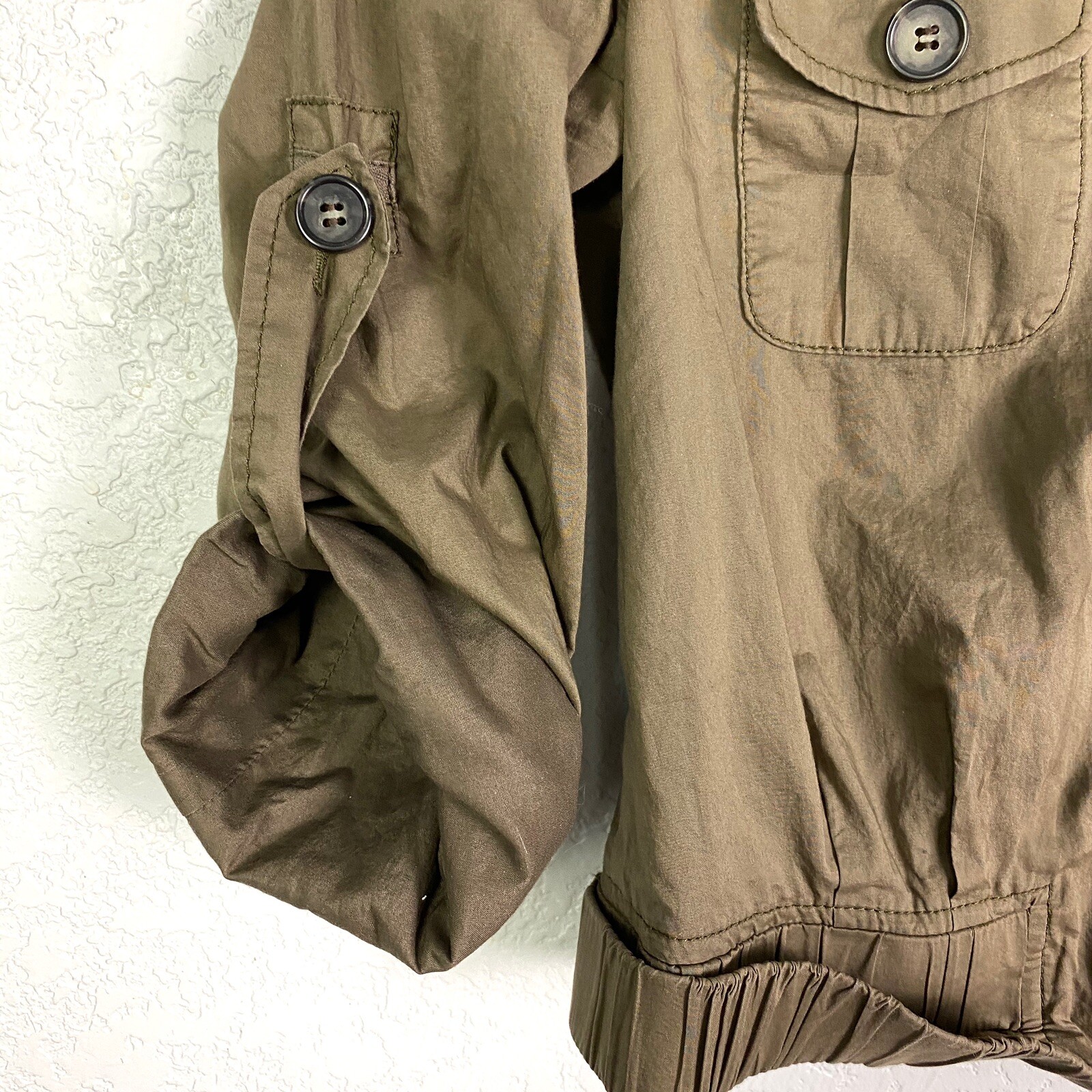 LOFT S Button Front Shirt Jacket Lightweight Khak… - image 3