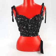 Disturbia Black Stellaluna Button Shirred Bralet Crop UK 12 / US 8 / EU 40