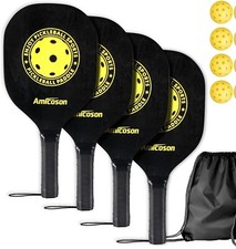 Pickleball Set 4 Paddles, 4 Balls, 1 Carry Bag 7-Ply Wooden Safe Edge Guard New