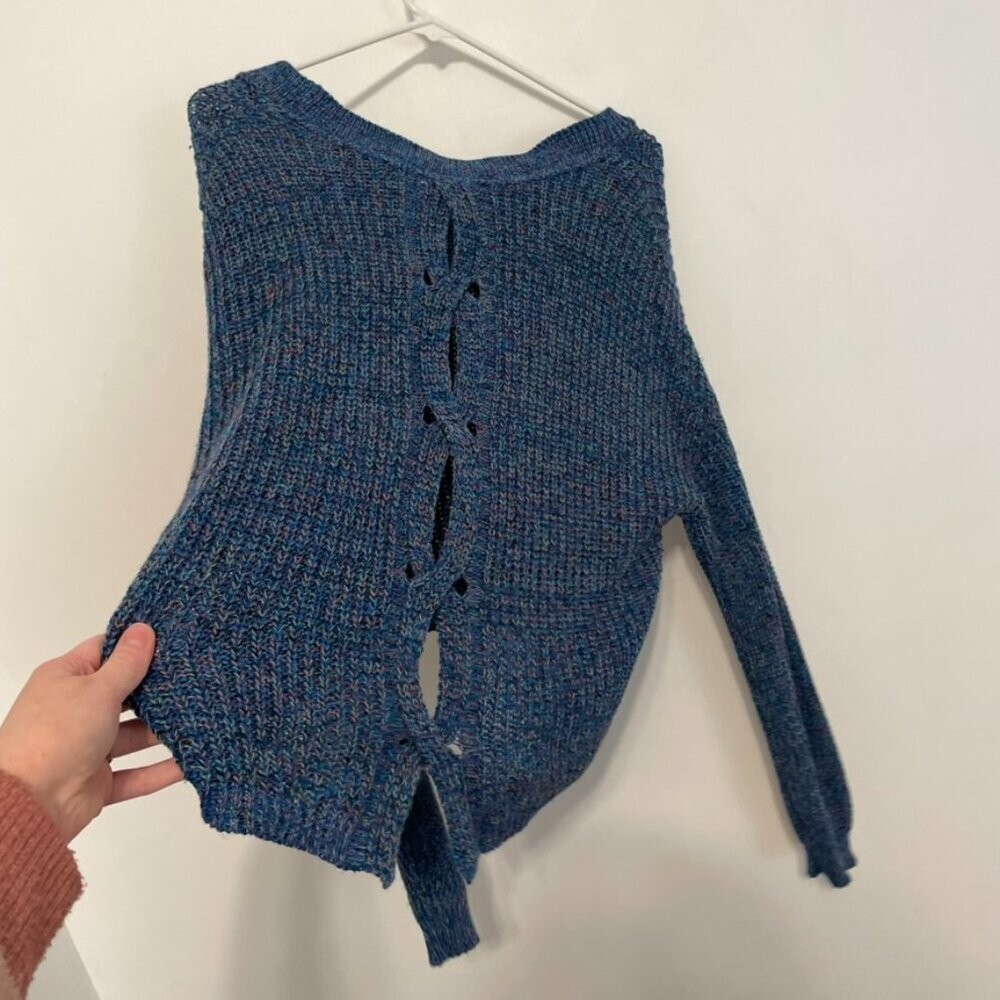 EXPRESS Cable Knit Split Back Pullover Sweater Bl… - image 12