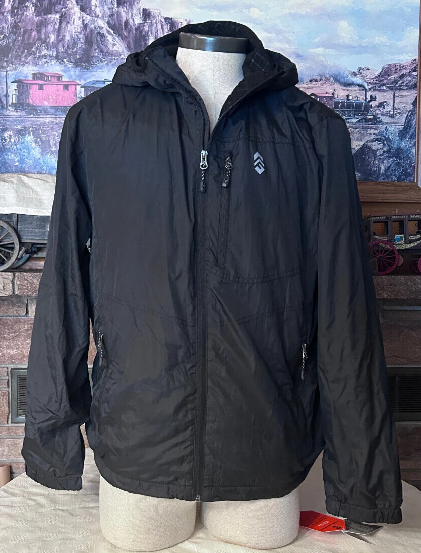 MENS M FREE COUNTRY WATER/WIND RESISTANT LIGHTWEIGHT WINDSHEAR JACKET, BLACK