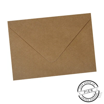 PIER PAPER CO 1000 x C6 Brown Ribbed Envelopes Textured Vintage Kraft 114 x 162mm 6” x 4”