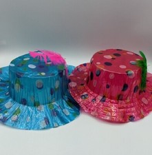 2 Vintage 40s-50s Cellophane Top Hat Costume Party Birthday Red Blue Beistle