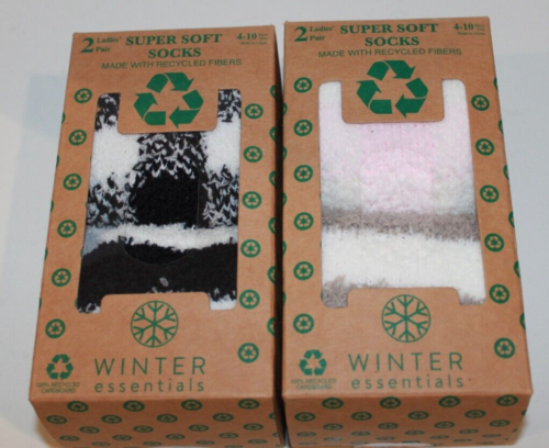 2 packs Winter Essentials Pink & White  Tan & White Super Soft Socks Size 4-10 - Picture 1 of 4