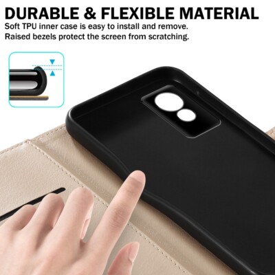 Cover TCL 501 A Libro In Pelle PU: Custodia Con Portacarte, Supporto E Chiusura Magnetica - Rosso - 5
