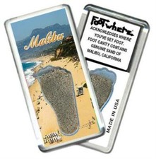 Malibu FootWhere® Souvenir Fridge Magnet. Made in USA