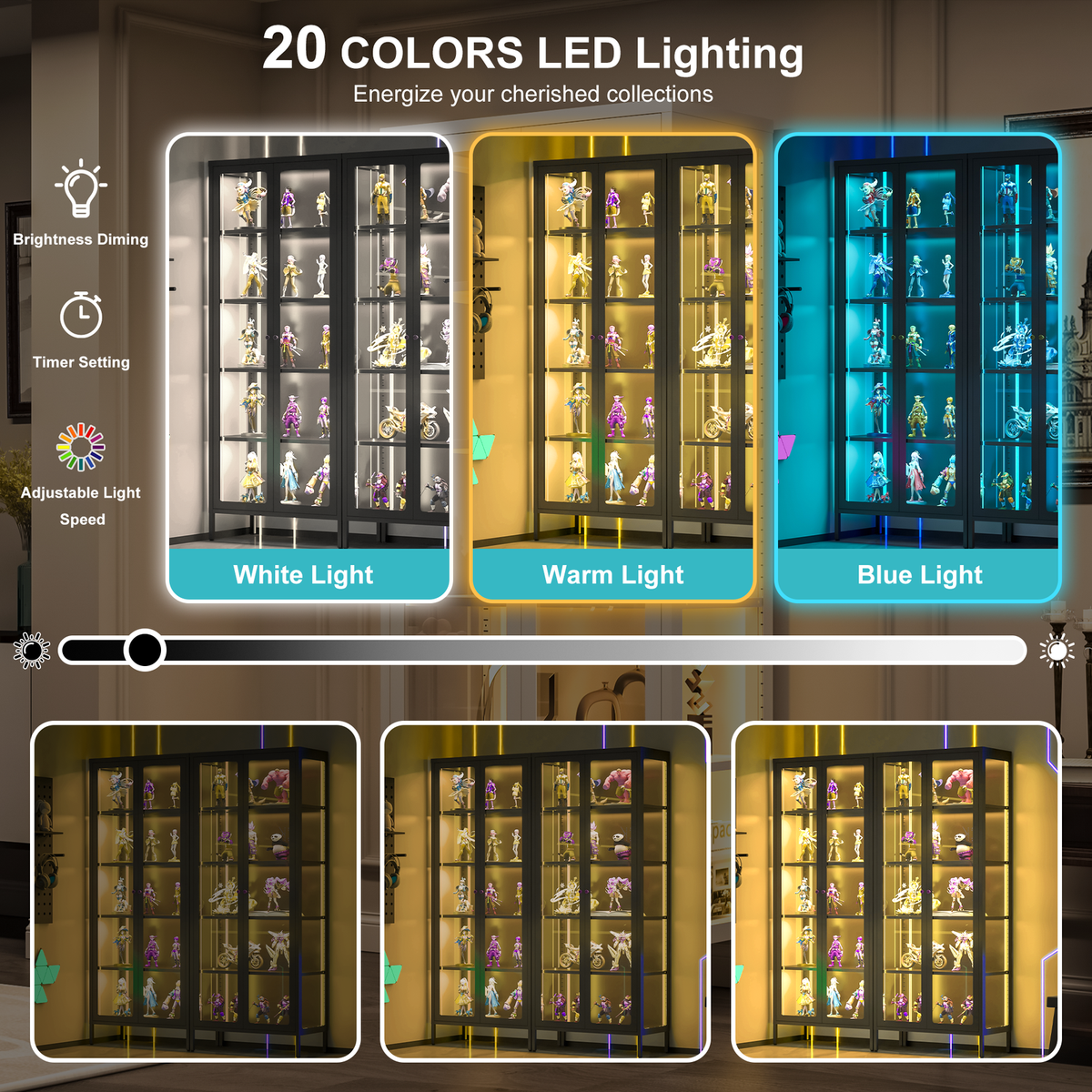 5-Tier Display Cabinet Curio Storage Cabinet with 20 Color Lights