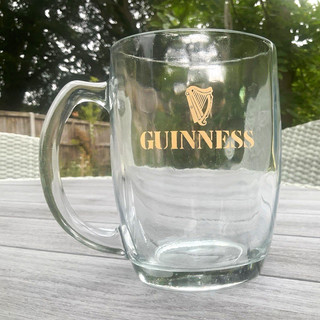 Guinness Clear Glass Tankard Mug with Handle Gold Harp Guinness Logo