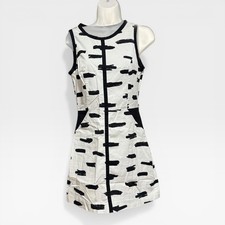Banana Republic Fit Flare Dress Womens 4 White Black Excellent Brushstroke Print