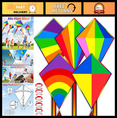 5 Pack Easy-Fly Kites for Kids & Adults, Colorful Butterfly & Rainbow Designs, P
