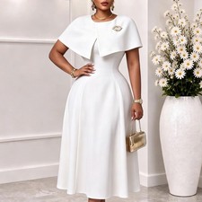 Women's Elegant Pleated Dresses Spring Formal Evening Party Maxi Dress with Cape
