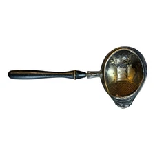 Antique Paye & Baker 1917 Patented Silver Plated Tea Strainer Spoon Wood Handle