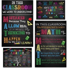 4 Pcs Math Posters 11"x17" - Math Classroom Supplies for Teachers, Decorati...